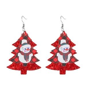 NWOT Double faux leather tree with frosty red glitter tree behind